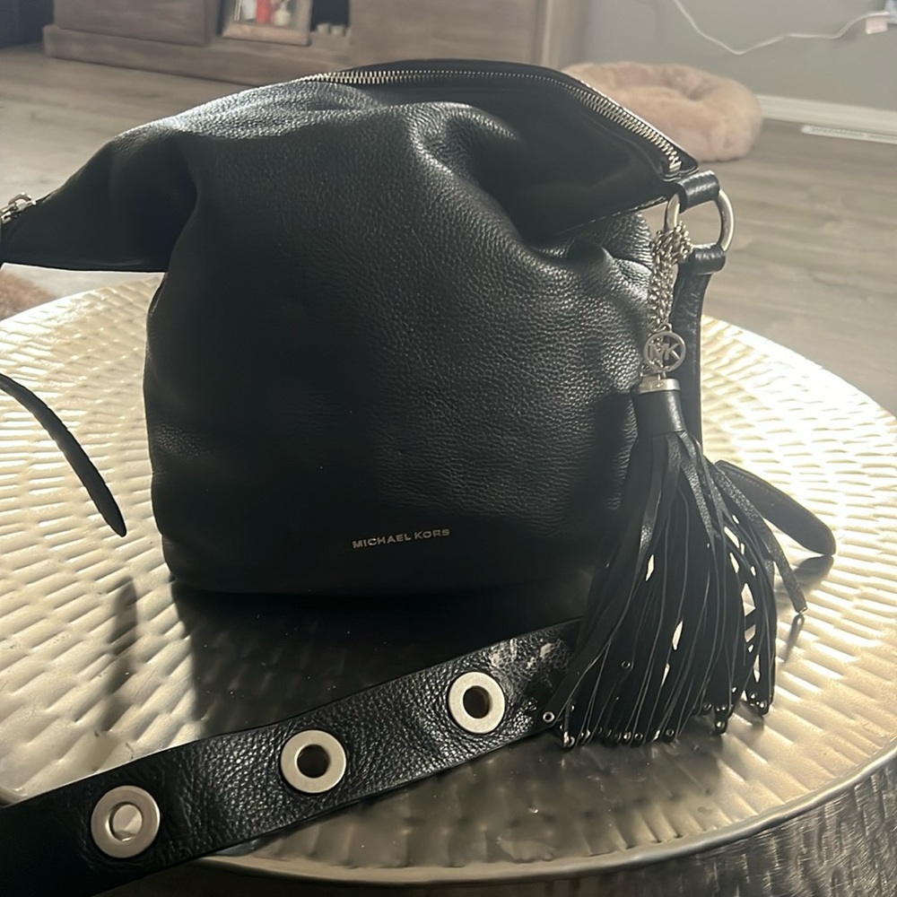 Michael kors grommet & tassel leather hobo shoulder bag